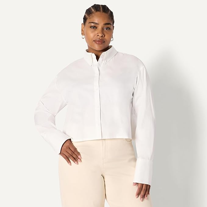 Amazon Essentials (Demi's Pick Women's Oversized-Fit Cotton Stretch Poplin Button-Down Dress Shirt