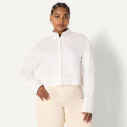 Amazon Essentials (Demi's Pick Women's Oversized-Fit Cotton Stretch Poplin Button-Down Dress Shirt