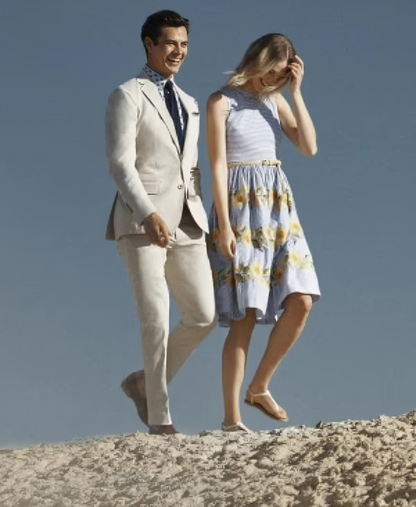 Embroidered Sunflower Striped Round Neck Regular Fit Cotton Dress