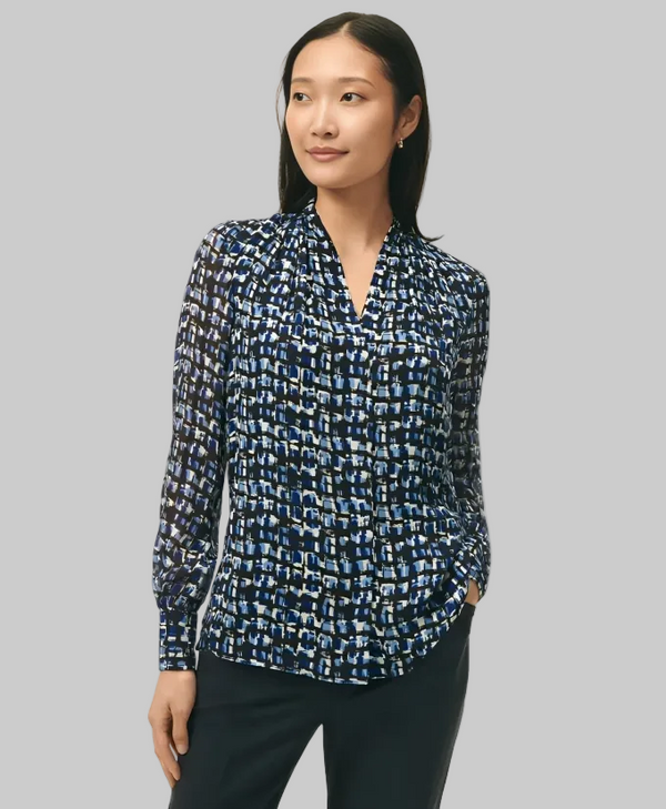 Printed V Neck Regular Fit Chiffon Blouse MRP